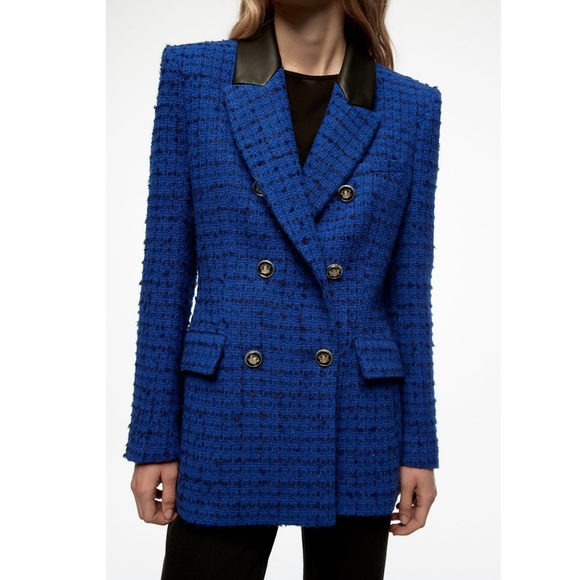Zara combination faux leather textured blazer - Picture 1 of 14
